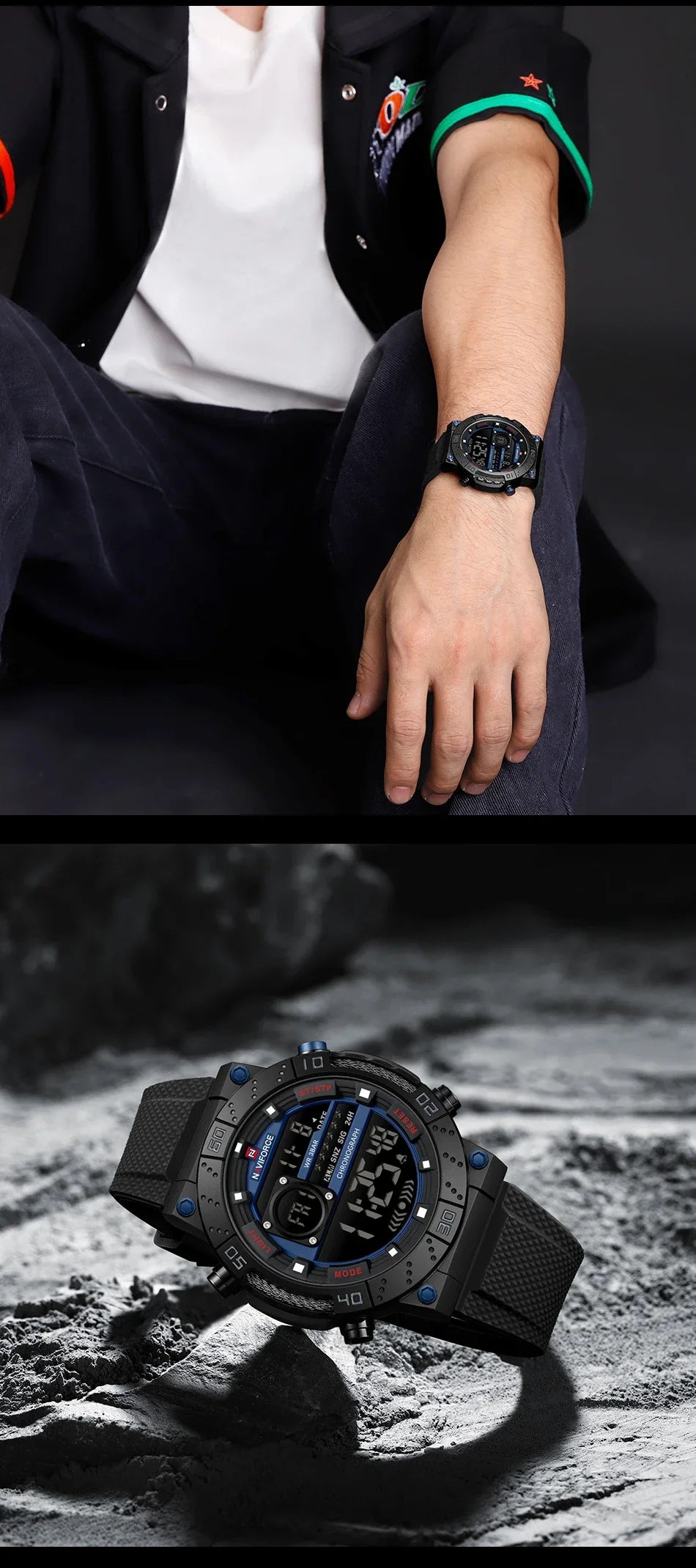 Reloj Naviforce NAVIFORCE NF9241T Reloj deportivo informal con pantalla luminosa, cronógrafo, reloj Digital resistente al agua