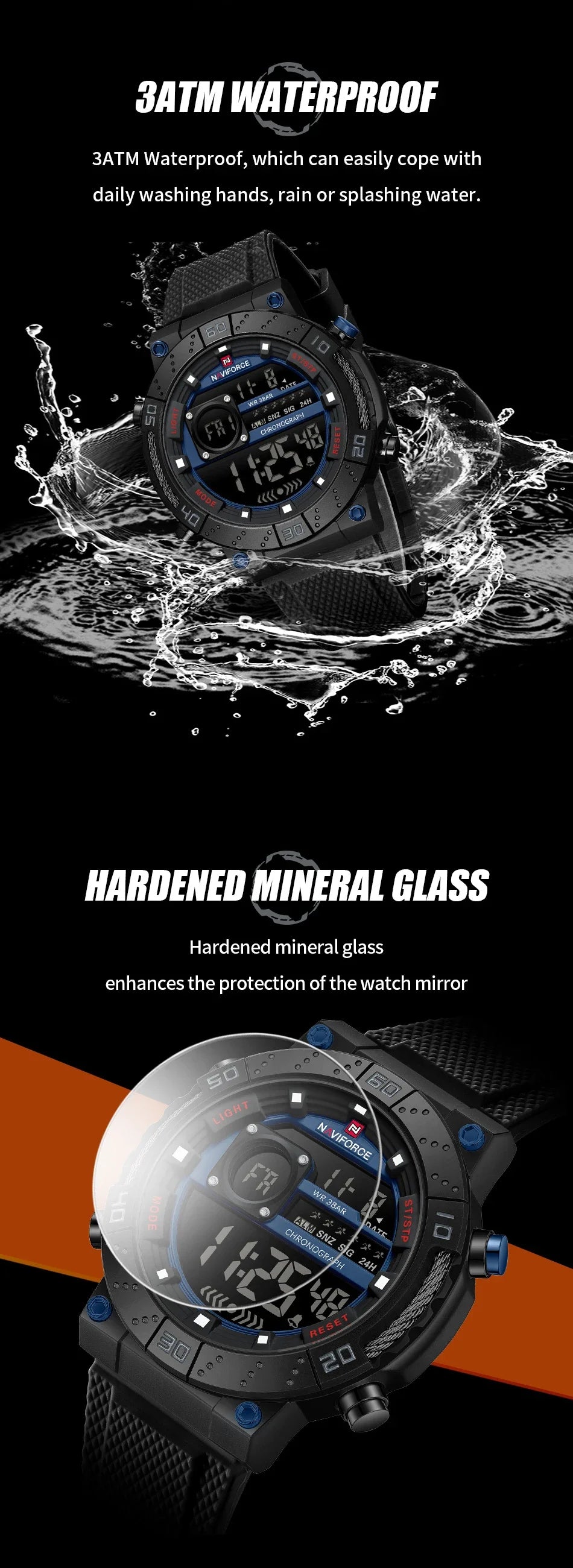 Reloj Naviforce NAVIFORCE NF9241T Reloj deportivo informal con pantalla luminosa, cronógrafo, reloj Digital resistente al agua