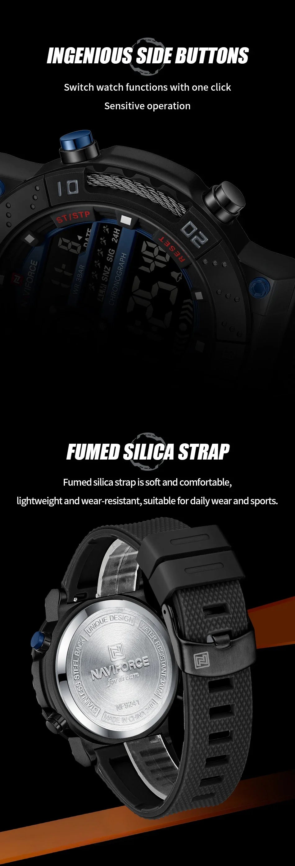 Reloj Naviforce NAVIFORCE NF9241T Reloj deportivo informal con pantalla luminosa, cronógrafo, reloj Digital resistente al agua